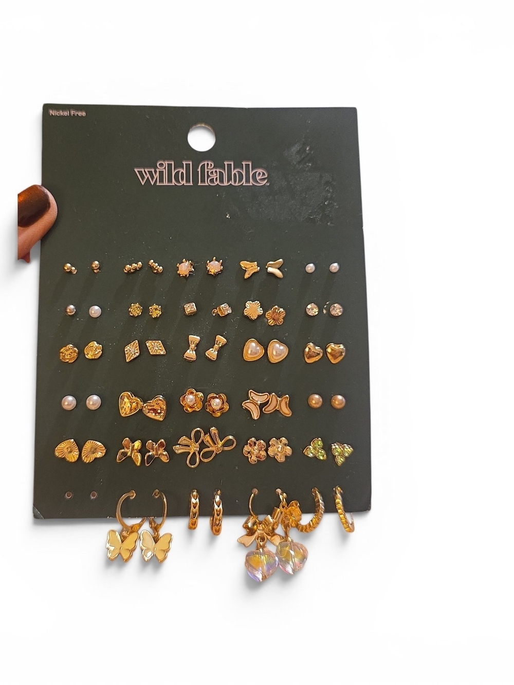 wild fable Gold-Tone Mixed Studs & Hoops Earring Set with Iridescent Hearts